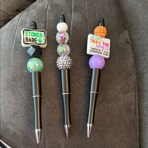 Decorative Beaded Pens - Black with Multicolor Accents